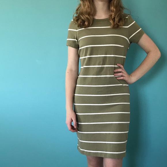 green and white striped dress